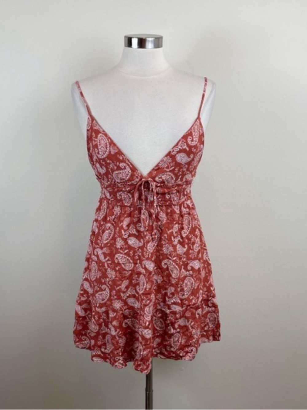 Streetwear Society Rust Paisley Tie-Front Mini Dress